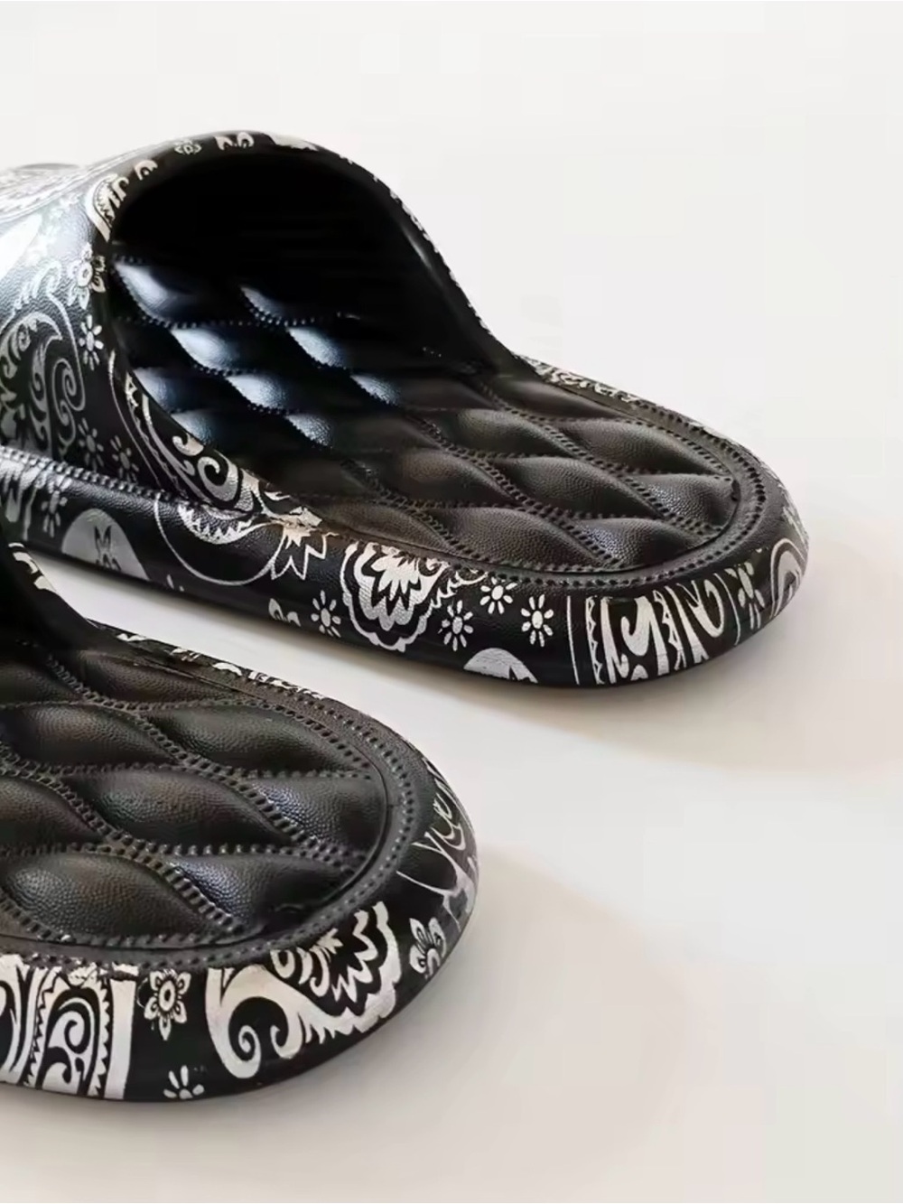 Black Paisley Slide Slippers | Padded Comfort Cloud Slides - Picture 5 of 5